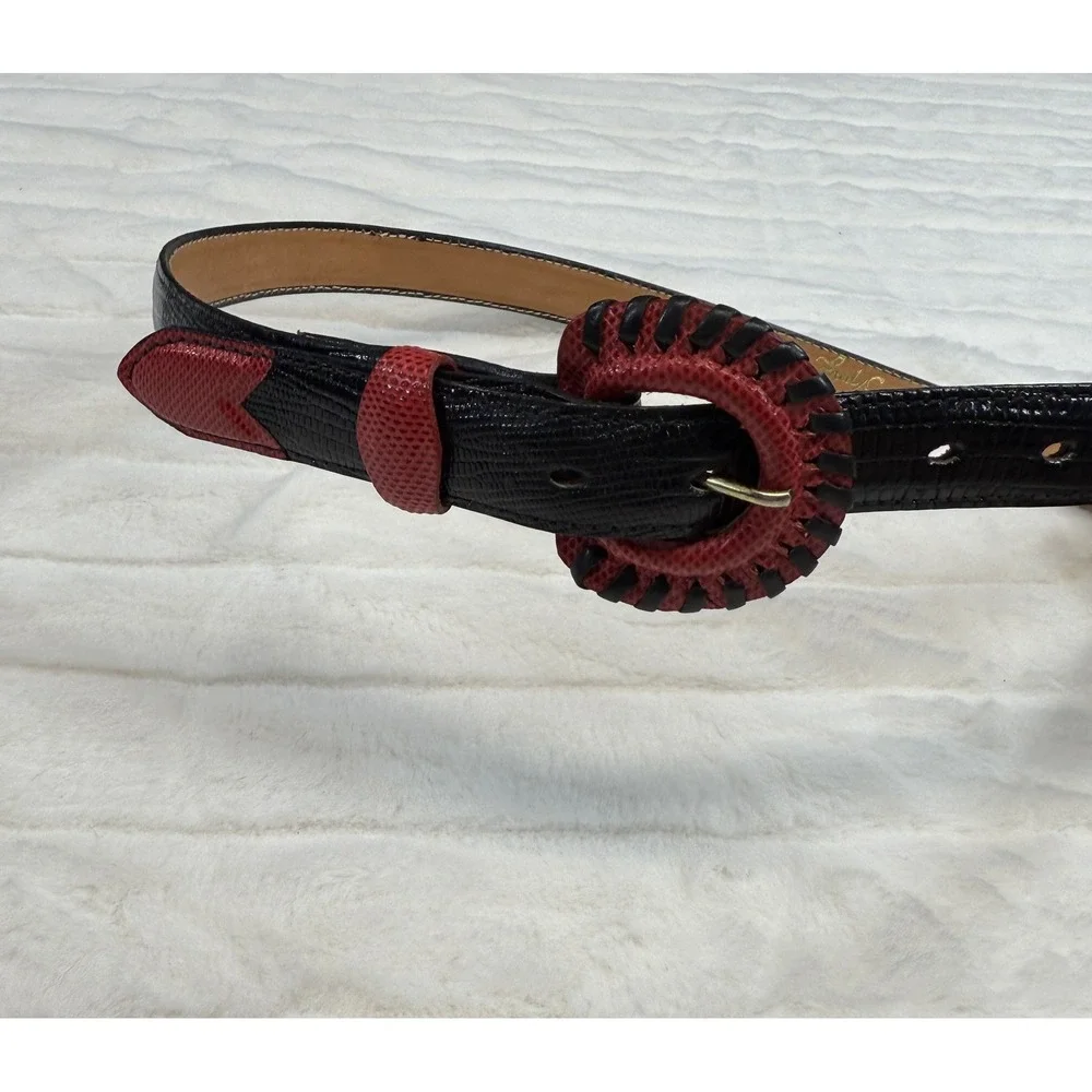 Fred Coen Belt Womens Medium‎ Black Red Lizard Leather Brooklyn NY Designer USA